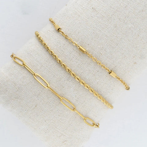 Paperclip, twist and dainty chain bracelet