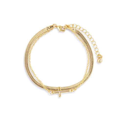 Layered Gold Cross Bracelet