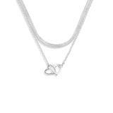 Layered Heart Silver Necklace