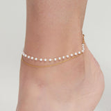 Double row pearl and gold anklet