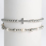 Narelle Waterproof Pearl Station and Cross Stretch Bracelet Set