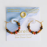 Narelle Waterproof Genuine Tiger's Eye Beaded Hoop Earrings
