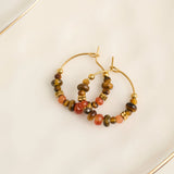 Narelle Waterproof Genuine Tiger's Eye Beaded Hoop Earrings