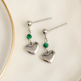 Narelle Waterproof Genuine Malachite Dangle Heart Earrings