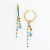 Narelle Waterproof Genuine Turquoise Pave Hoop with Dangle Chain Earrings