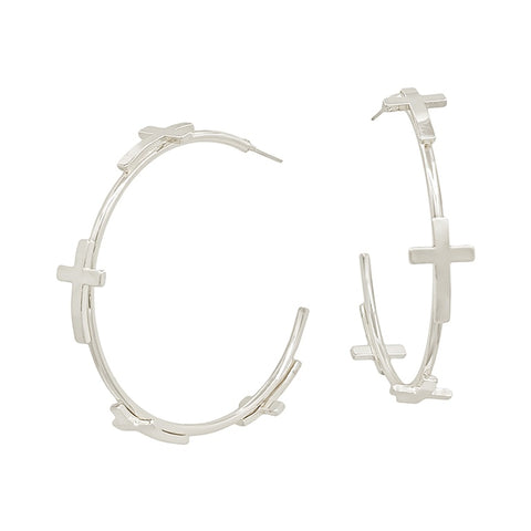 Silver Cross Hoop Earrings