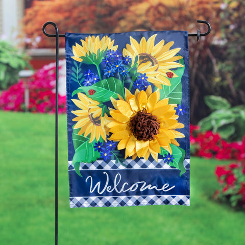 Sunflower welcome garden applique flag