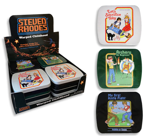 Steven Rhodes dark humor candy tins