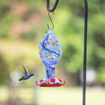 blue Swirl art glass hummingbird feeder