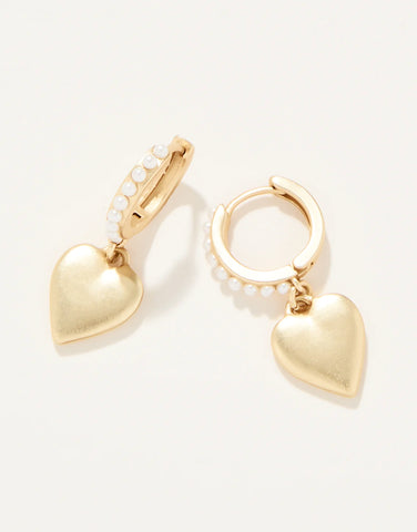 Pearl drop hoop heart earrings