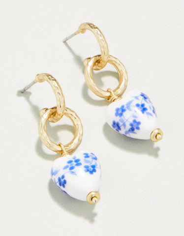 Ceramic heart blue earrings