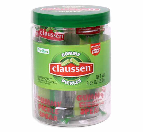 Claussen jar of gummy pickle spears (green apple)