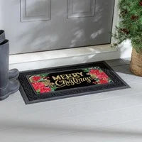 Floral Checked Merry Christmas sasssafrass mat