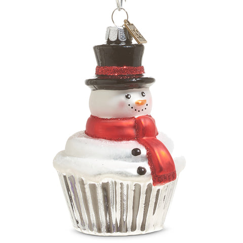 Melting snowman cupcake ornament