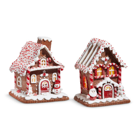 7" Lighted Peppermint Gingerbread House
