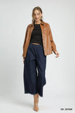Washed Denim Pants with Fringe Hem