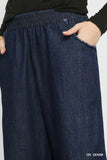 Washed Denim Pants with Fringe Hem