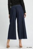 Washed Denim Pants with Fringe Hem
