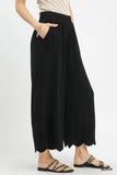 Linen Blend Scallop Hem Wide Leg Pants