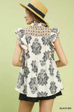 Boho Mixed Ikat Ruffle Sleeve Top