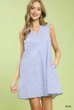 Sleeveless A-Line Stripe Mini Dress w/ Pockets
