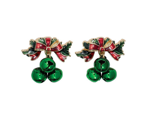 Green bells w/ bows earrings
