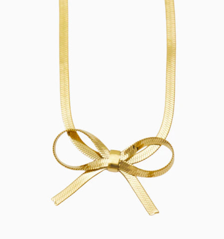 gold herringbone chain w/bow necklace