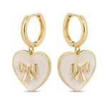White heart with gold bow earring