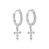 Pave Huggies w/delicate dangle cross earrings