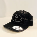 Lg Black H on black camo hat