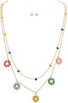 Layer Flower Charm Necklace & earrings