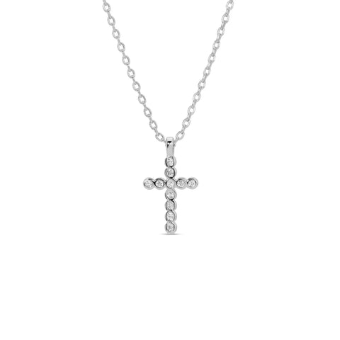 Delicate CZ silver cross pendant