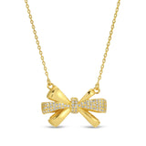 Gold bow with pave accents necklace