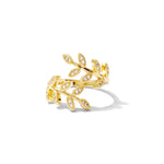 Gold pave leaf adj ring