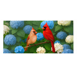 Cardinal Couple among hydrangeas switch mat