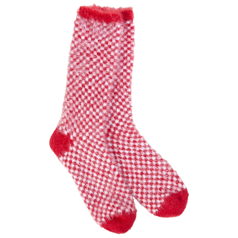 Red Check Fuzzy Sock