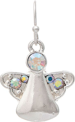 Silver AB Crystal Winged Angel Holiday Winter Post Earring