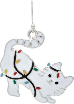 Silver White Holiday Lights Kitten Earring