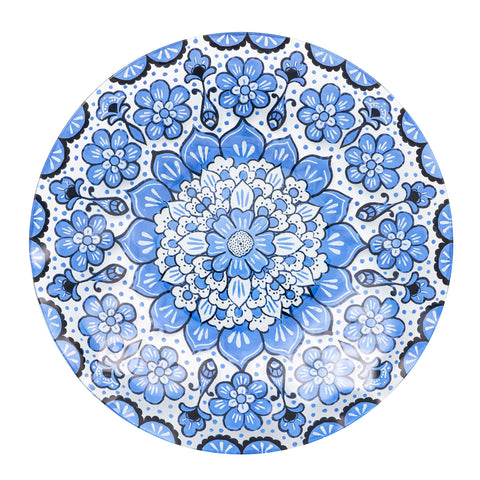18" Blue/white geometric glass birdbath