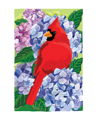 Cardinal and hydrangeas flag