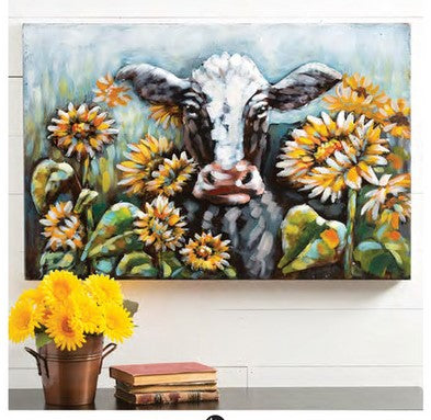 Metal painted cow wall decor