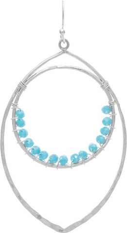 Silver Ellipse Blue Bead Circle Center Earring