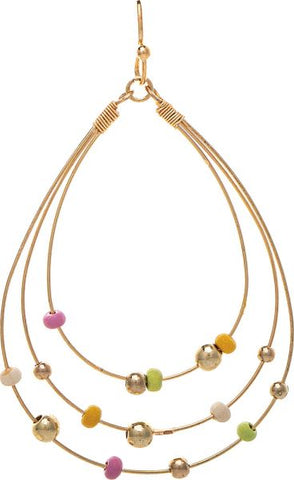 Gold Multicolor Bead Triple Teardrop Earring