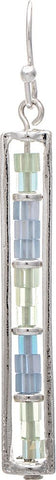 Silver Stacked Blues Color Bead Bar Earring