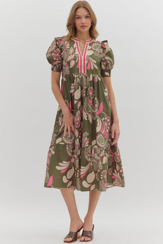 Olive Paisley Dress