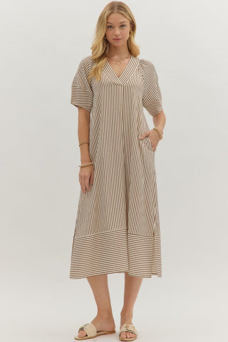 Brown and White Stripe Dress