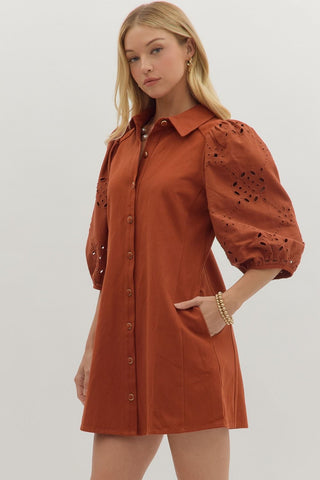Rust Orange Eyelet sleeve dress