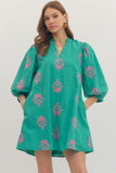 Turquoise puff sleeve dress