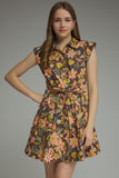 Brown Floral Sleevless mini dress