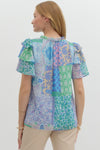 Blue S/S Ruffle sleeve top